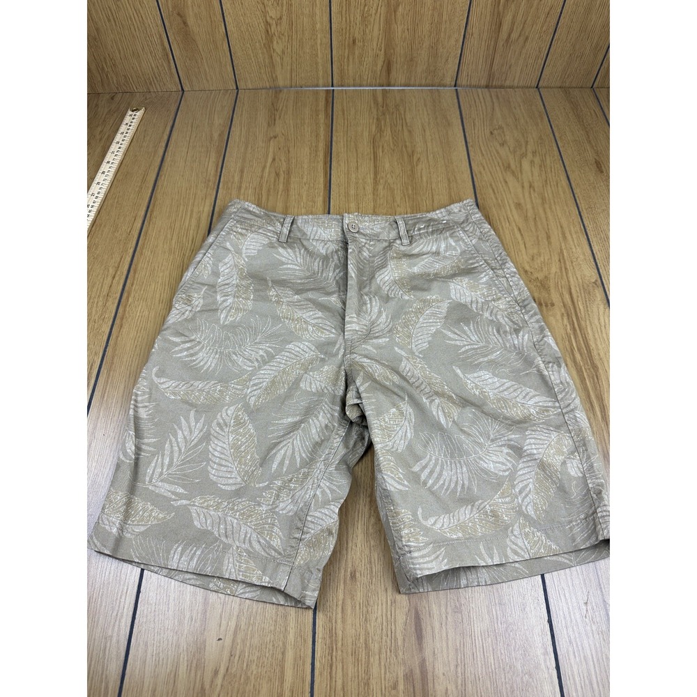 Reyn Spooner Uniqlo Chino Shorts Men Small Olive Green Leaf Print Slash Pockets